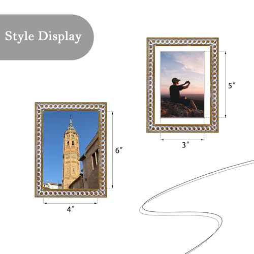 SZKYSJGS (Grey Wash White, 4X6 vintage picture frame - rustic farmhouse frames with boho charm, nature-inspired bead craft...