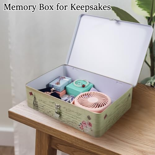 DreamsEden Decorative Keepsake Box with Hinged Lid and Small Lock, Large Letter Size, Tin Sheet Metal - Storage Memory Box...