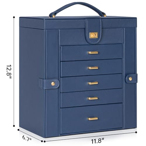 AKOZLIN Extra Large 6-Tier Jewelry Box Organizer Functional Huge, 5 Drawers Leather Jewelry Storage Case for Women Girls R...