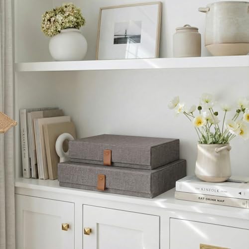 Decorative Photo Storage Boxes with Lids - Set of 2 Beautiful Linen Organizers Are Perfect to Safely Store Your Pictures, ...