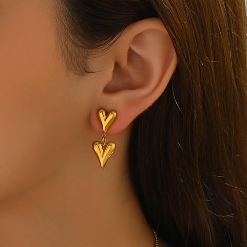 VceTd Vintage Y-Shape Necklace with Double Heart/Flower Earrings Set, 18K Gold Plated Stainless Steel Romantic Jewelry Gif...