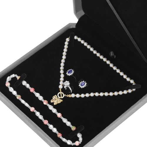 LETURE Large Jewelry Set Gift Box, Velvet Octagonal Necklace Ring Earring Pearl Storage Holder Boxes for Wedding Anniversa...