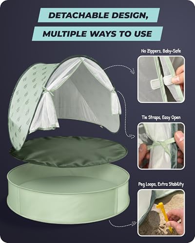 Baby Beach Tent with Pool, 3-in-1 Upgrade Pop Up UPF 50+ Sun Protection Shelter with Mosquito Net Babies Toddlers Portable...