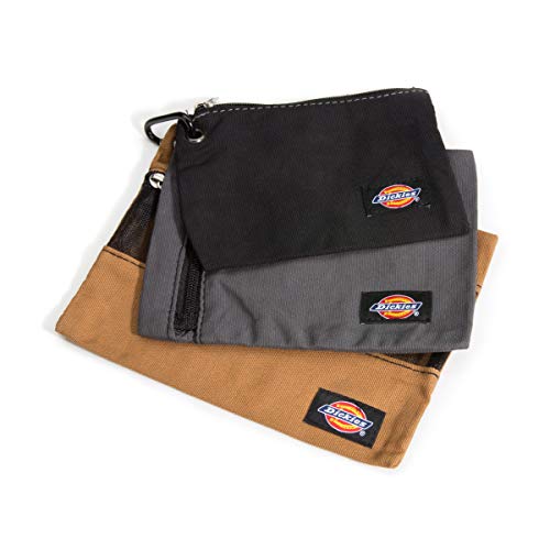 Dickies Set of 3 Small Canvas Utility Pouches, Zippered, for Organizing Small Tools and Fasteners, Grey/Tan/Black