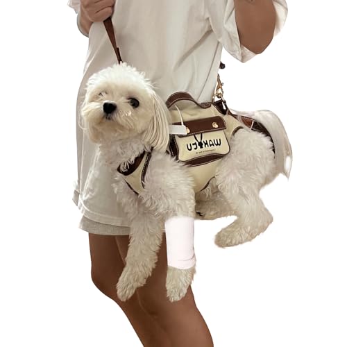 Wakytu Dog Lift Harness Dog Carrier VES Harness Adjustable Leash with Small Puppy Treat Bag,Fits Most Cars,M