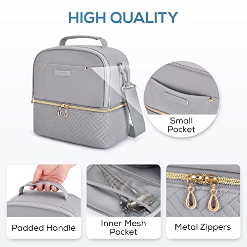 TOURIT Lunch Bag Women Double Deck Lunch Box Insulated Lunch Cooler for Women Men Work, Gray