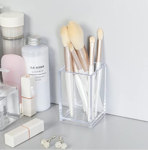 HSYMQ Clear Acrylic Pencil Pen Holder Cup, Clear Makeup Brush Holder, Acrylic Desk Accessories, Stationery Organizer for O...