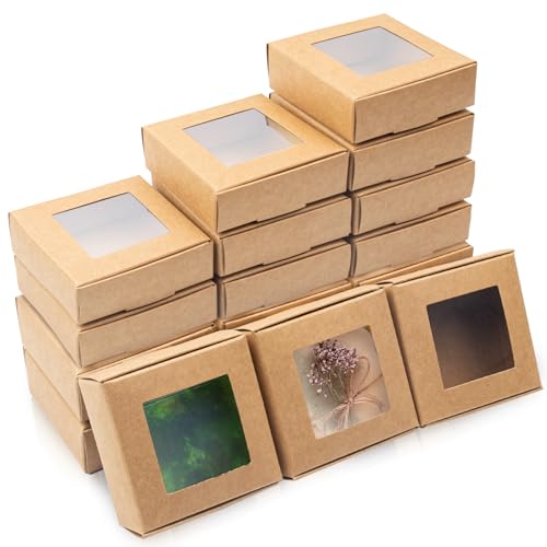 QUYLIXX 100 Pcs Soap Packaging Boxes with Window Mini Kraft Paper Boxes Bulk Treat Favor Boxes Rectangle Gift Soap Boxes f...