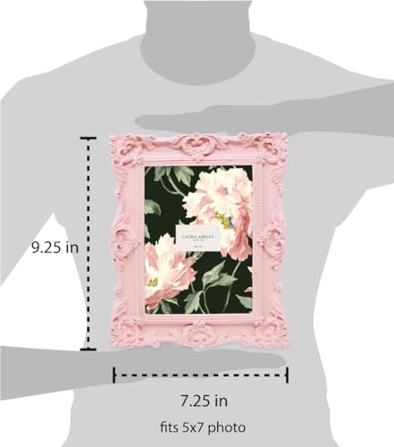 Laura Ashley 5x7 Pink Ornate Textured Hand-Crafted Resin Picture Frame with Easel & Hook for Tabletop & Wall Display, Deco...