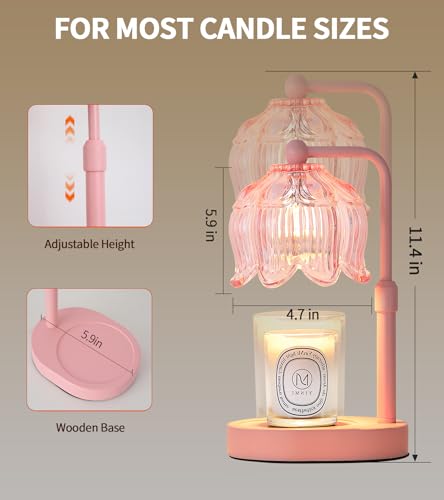 MEIXISUE Pink Flower Candle Warmer Lamp with Timer Dimmer, Adjustable Height No Flame Wax Warmer for Jar Candles, Ideal Gi...