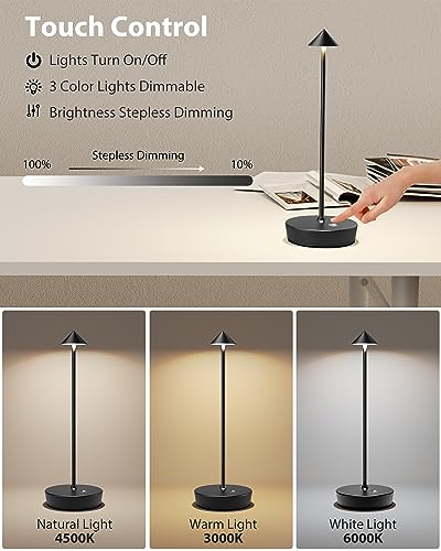 SHANGCAI Cordless Table Lamps Rechargeable, 6000mAh Battery Operated LED Desk Lamp Outdoor Waterproof Portable Touch Dimma...