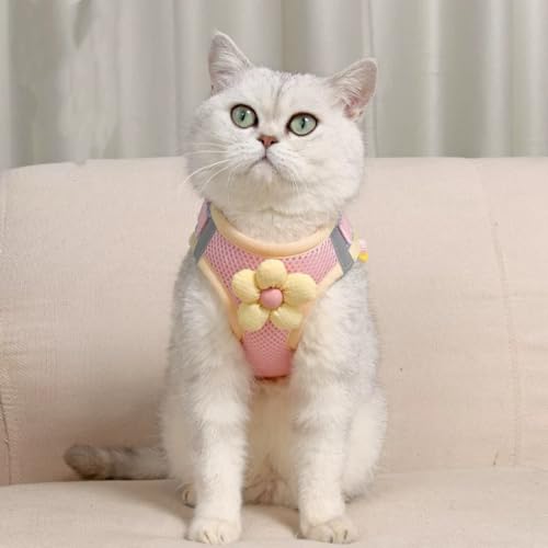 Floral Mesh Dog Harness with Matching Leash, Lightweight Pet Vest,Suitable for Small and Medium-Sized Cats and Dogs to Wea...