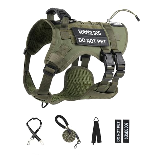 Yungaspy No Pull Tactical Dog Harness for Large Dogs, Escape Proof Molle Dog Vest Harness and Leash Set, Adjustable Milita...
