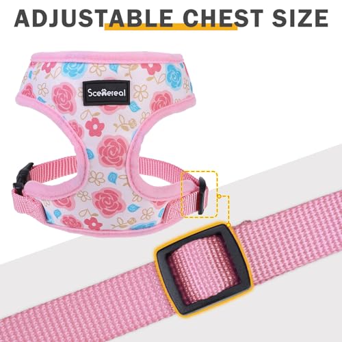 SCENEREAL Small Dog Harness Collar and Leash Set, Adjustable No Pull Pet Harnesses, No Chock Soft Mesh Step in Vest for Do...