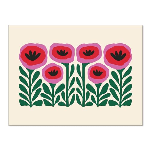 Heltrappe Pink and Green Flower Poster Vintage Nature Abstract Botanical Wall Art Poppies Canvas Prints for Gallery Living...