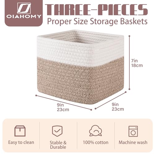 OIAHOMY 9”x9”x7” Storage Cubes, Cotton Rope Woven Baskets for Organizing, Cube Storage Bin, Small Gift Basket for Shelf, ...