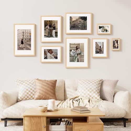 Vittanly 8x10 Picture Frame Set of 2, Solid Wood Frame for Wall or Tabletop, Display Photo 5x7 with Mat or 8x10 without Ma...