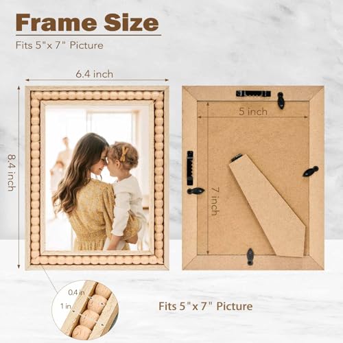 OMISHE Wood 5x7 Picture Frame with Decorative Beads for Wall Decor or Tabletop, Boho Rustic Handcrafted 5 x 7 Frame with S...