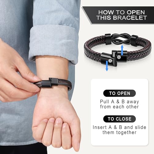 𝗞𝗻𝗼𝘁 𝗕𝗿𝗮𝗰𝗲𝗹𝗲𝘁 𝗚𝗶𝗳𝘁𝘀 𝗳𝗼𝗿 𝗠𝗲𝗻 Brown Braided Leather Stainless Steel Infinity Bracelets Lettering Love...