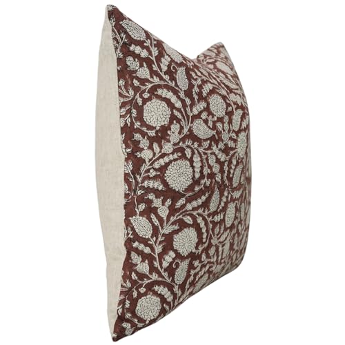 Fabritual Handmade Pillow Covers Block Print 16X16 Inch Cotton Linen Throw Decorative Pillowcase Cushion Cover for Sofa, C...