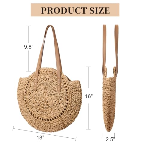 Pleneal Straw Beach Bags for Women - Women Beach Handmade Woven Tote Bag, Summer Mesh Hollow Shoulder Bag for Holiday