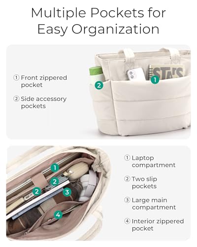 BAGSMART Tote Bag for Women, Lightweight Puffy Tote Bag with Compartments Shoulder Bag Handbag for Travel, Work, Gym | Lig...