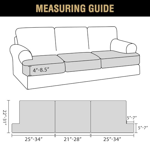 H.VERSAILTEX Stretch 3 Piece T Cushion Sofa Slipcovers Individually Sofa Cushion Covers for 3 Cushion Couch Sofa Seat Cush...