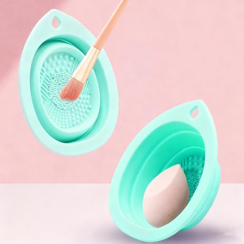 Silicone Foldable Makeup Brush Cleaner Bowl Portable Washing Tool with Silicone Cleaning Pad Foldable Makeup Bowl Suitable...