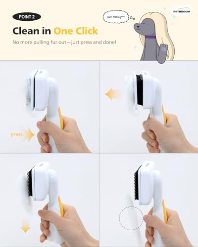 PETHROOM Self-Cleaning Slicker Brush for Dogs & Cats – Gentle Grooming & Deshedding Tool, Removes Mats & Tangles, Skin-Fri...