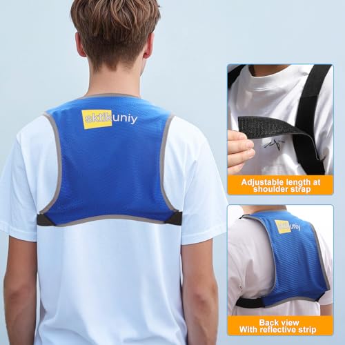 Sktikuniy Cooling Vest with 3 Ice Packs, Lightweight Breathable Design, Adjustable Shoulder Straps, Reflective Trim, Blue