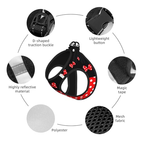Red Black Polka Dot Bow No Pull Dog Harness and Leash Set, Reflective Vest for Small Dogs Adjustable, Cute Breathable Mesh...