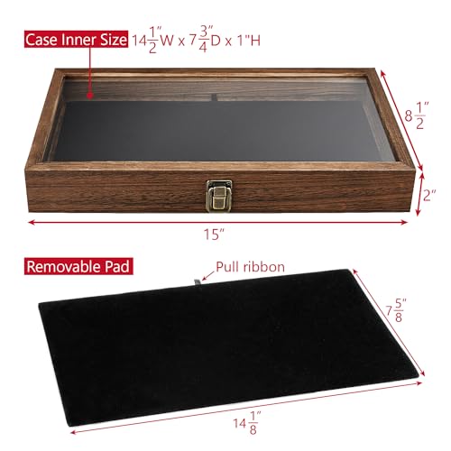 MOOCA Wooden Jewelry Display Case with Tempered Glass Lid and Removable Black Luxurious MDF Velvet Jewelry Display Pad, Po...