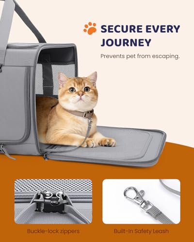 MIDOG 2 Cat Carrier with Litter Box, Expandable Dual Compartment Cat Carrier for 2 Cats, Large Soft Sided Double Pet Carri...