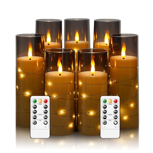 Eebuss Flameless Candles with Embedded Star String, Battery Operated LED Pillar Candles with Timer and Remote Control,Home...