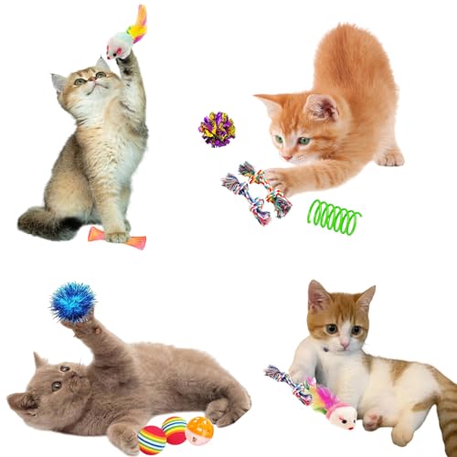 KITCHSTAR 46 PCS Cat Toys for Indoor Cats, Kitten Toys with Cat Spring Toy, Mint Catnip with Crinkle Mouse Ball for Indoor...