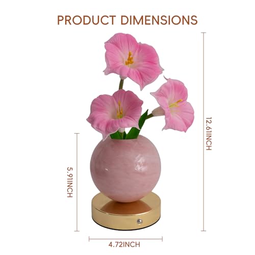 SXDLED Pink Morning Glory Lamp – Rechargeable Wireless Touch-Control Dimmable Faux Flower Desk Light, LED Glass Planet Vas...