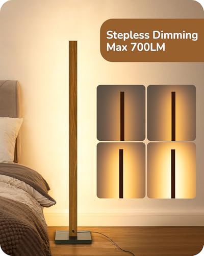 EDISHINE Mid Century Modern Floor Lamp with Remote, Dimmable Wood LED Corner Lamp, Minimalist Standing Mood Lighting for L...