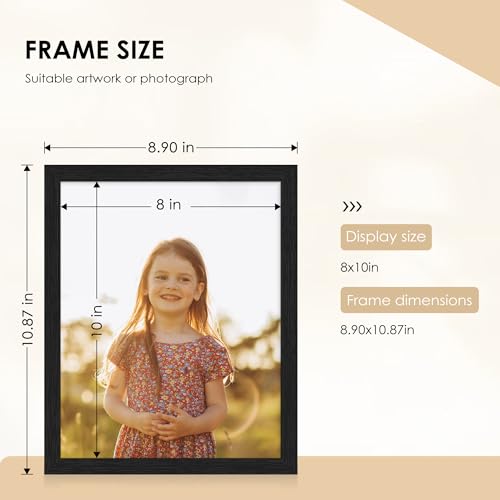 PEALSN Soild Wood 8x10 Picture Frame Set of 6, Wall Gallery Photo Frames for Wall Mounting or Tabletop Display, Black