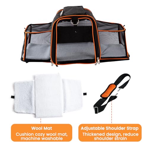 Petinstinct TSA Airline Approved Expandable Pet Carrier, 17"x11"x11" 5-Side Entry Soft-Sided Collapsible Cat Dog Carrier (...