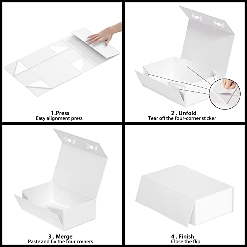 RYDDOY White Gift Box, 9.5x6x3'' Gift boxes for Presents with Lids Magnetic Closure Rectangle Collapsible for Bridesmaid P...