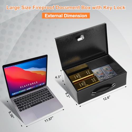 KYODOLED Fireproof Document Box with Key Lock, Small Lock Boxes for Personal Items, Fire and Water Resistance, Fireproof S...