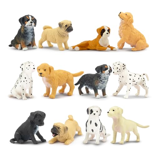 Toymany 12PCS Mini Dog Figurines Playset, Realistic Detailed Plastic Puppy Figures, Hand Painted Emulational Tiny Dogs Ani...