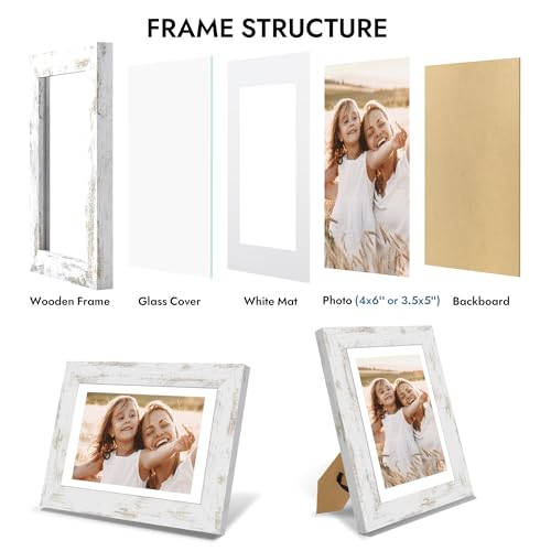Hongkee 4x6 Picture Frame with Glass, Display Pictures 3.5x5 with Mat or 4 x 6 without Mat - Wall and Tabletop, 4 by 6 Pho...