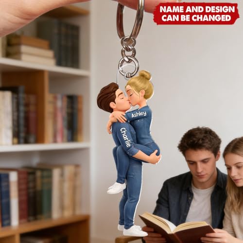 Kissing Couple - Personalized Keychain, Gift For Couple, Custom Name Couple Hugging Kissing Keyring For Anniversary, Husba...