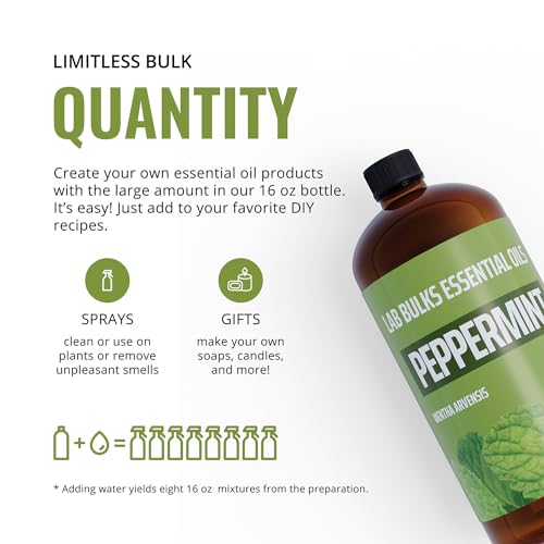 Lab Bulks Essential Oil Peppermint Essential Oil, 16 oz Bottle for Diffusers, House Cleaning, Candles, 1 Pack, Aromatherap...