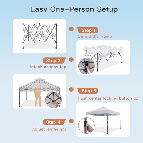 Amada 10x10 Pop Up Canopy - Center Lock One Push Instant Setup Wheeled Gazebo Outdoor Canopy Beach Tent with STO-N-Go Bag ...