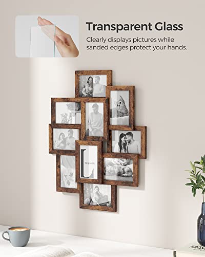SONGMICS 4x6 Collage Picture Frames, 10-Pack Photo Collage Frame for Wall Decor, Glass Front, Assembly Required, Rustic Br...