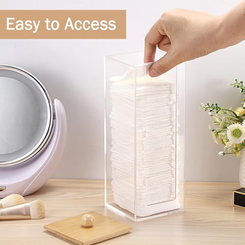 GUSHBIN Acrylic Clean Pad Storage Box Vertical Cotton Pads Holder Square Makeup Pad Dispenser with Lid Clear Bathroom Coun...