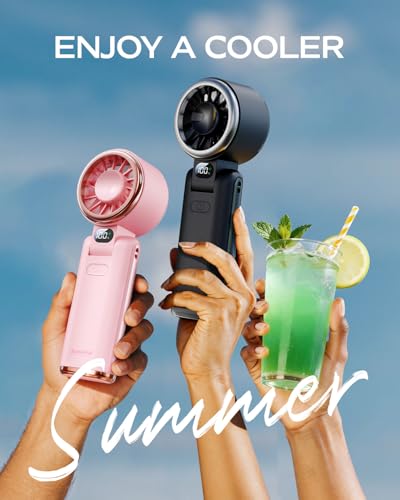 SWEETFULL Portable Handheld Turbo Fan - Portable Fans Rechargeable, 5000mAh, 180° Adjustable, 5 Speed Wind, Digital Displa...