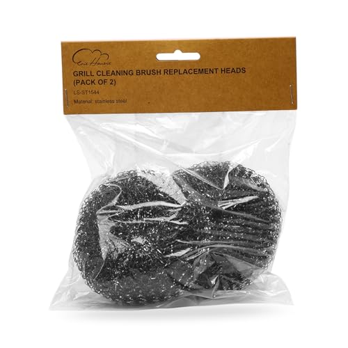 Heavy-Duty Stainless Steel Wool Barbecue Grill Cleaning Scrubber Pads, Replacement Steel Wool Brush Head, 2 Pack